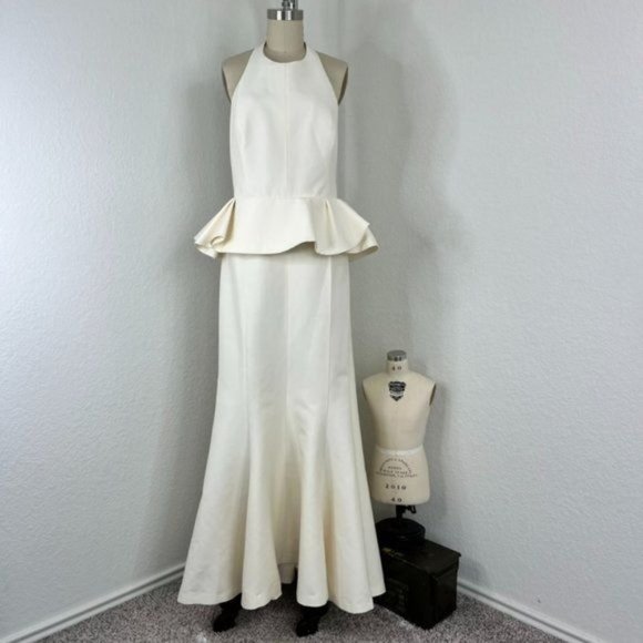 halston heritage peplum dress Halston Heritage Cutout Sleeveless Colorblock Peplum Dress Size 6 Black Cream